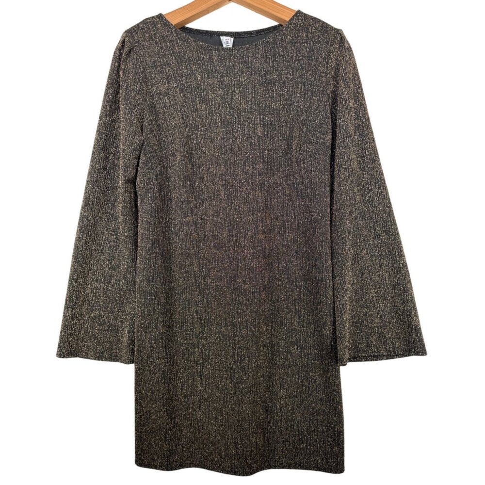 2 Hearts Modern Mini Dress Sz M NEW Black Gold Metallic Sparkly Bling Cocktail